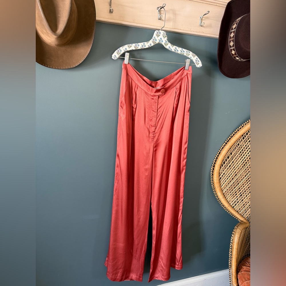 Anthropologie Corey Lynn Calter Petra Trousers silk wide leg pants coral orange - Picture 10 of 12